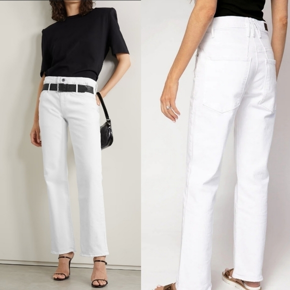 RtA Dexter High-rise Belted Boyfriend Jeans White Jeans Size Large - Picture 1 of 12